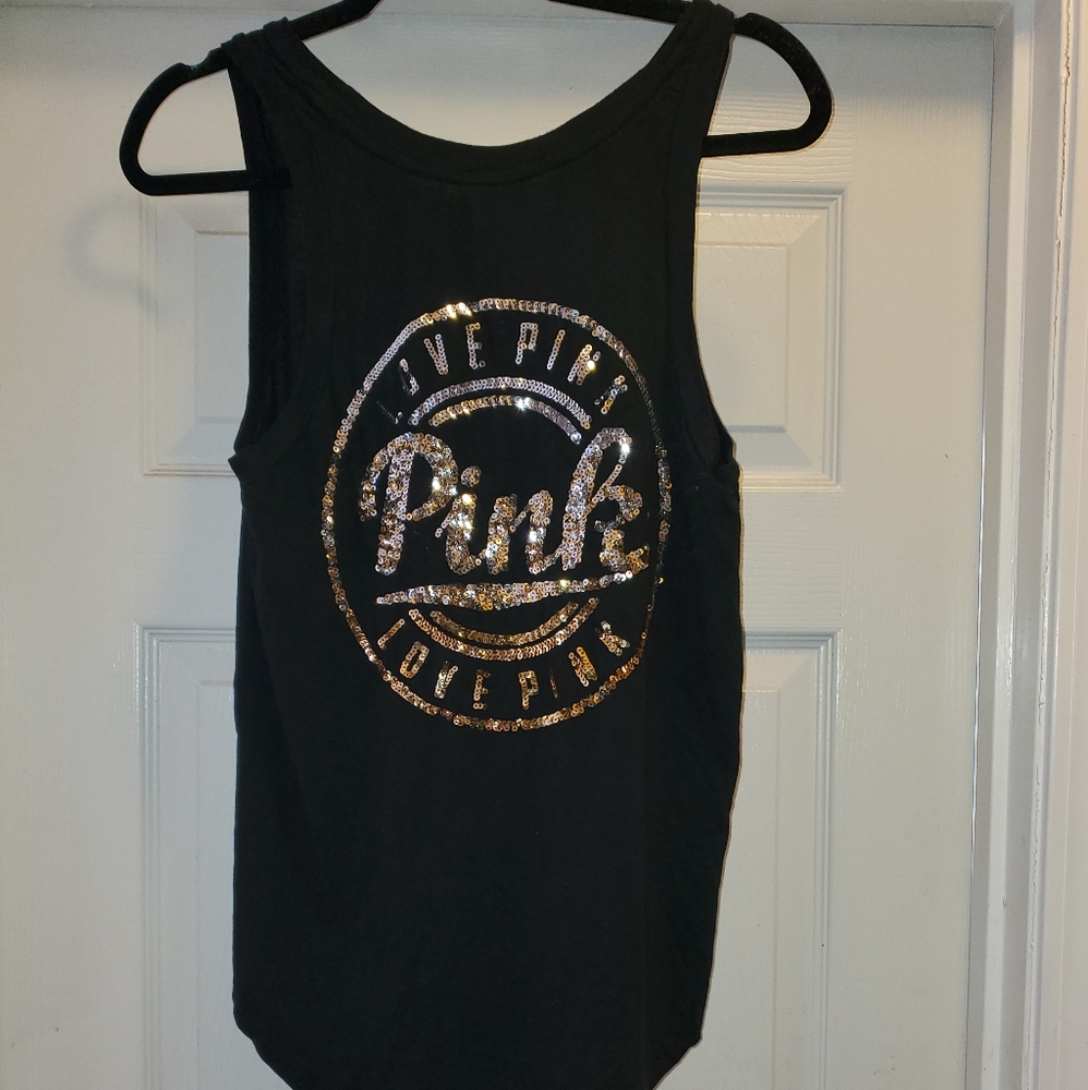 PINK sequins Tank Top S